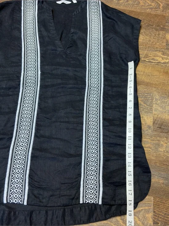 Athleta Column Embroidery Luxe Kaftan Coverup Womens Small Linen Tunic Top Black - Picture 6 of 9